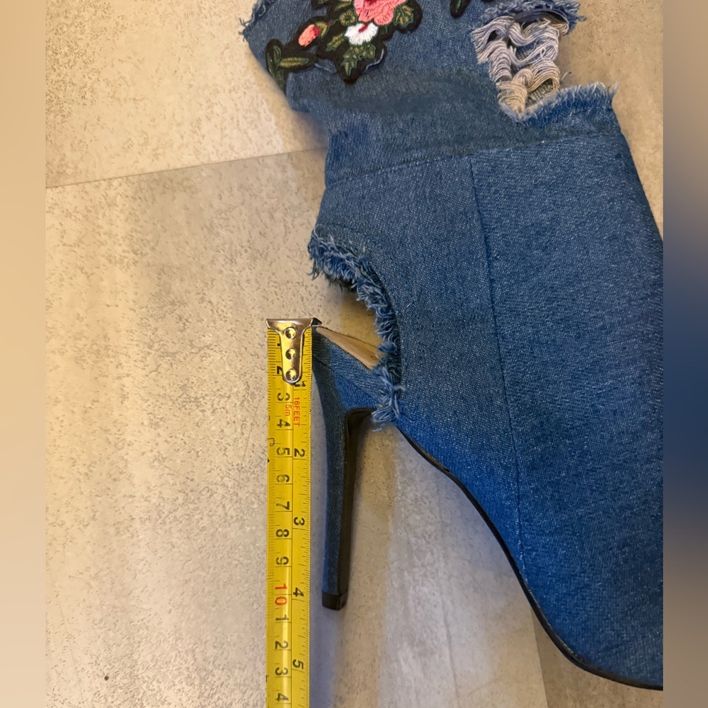 Forever 21 Blue Denim Peep-Toe Boots - Picture 4 of 8
